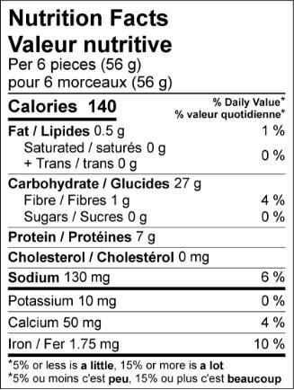 mini pita original nutrition label